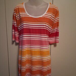 Lane Bryant short sleeve striped knit top red lightweight supima cotton 26/28